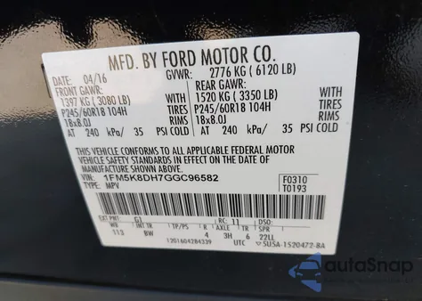 2016 Ford Explorer Xlt from USA, damaged, VIN 1FM5K8DH7GGC96582
